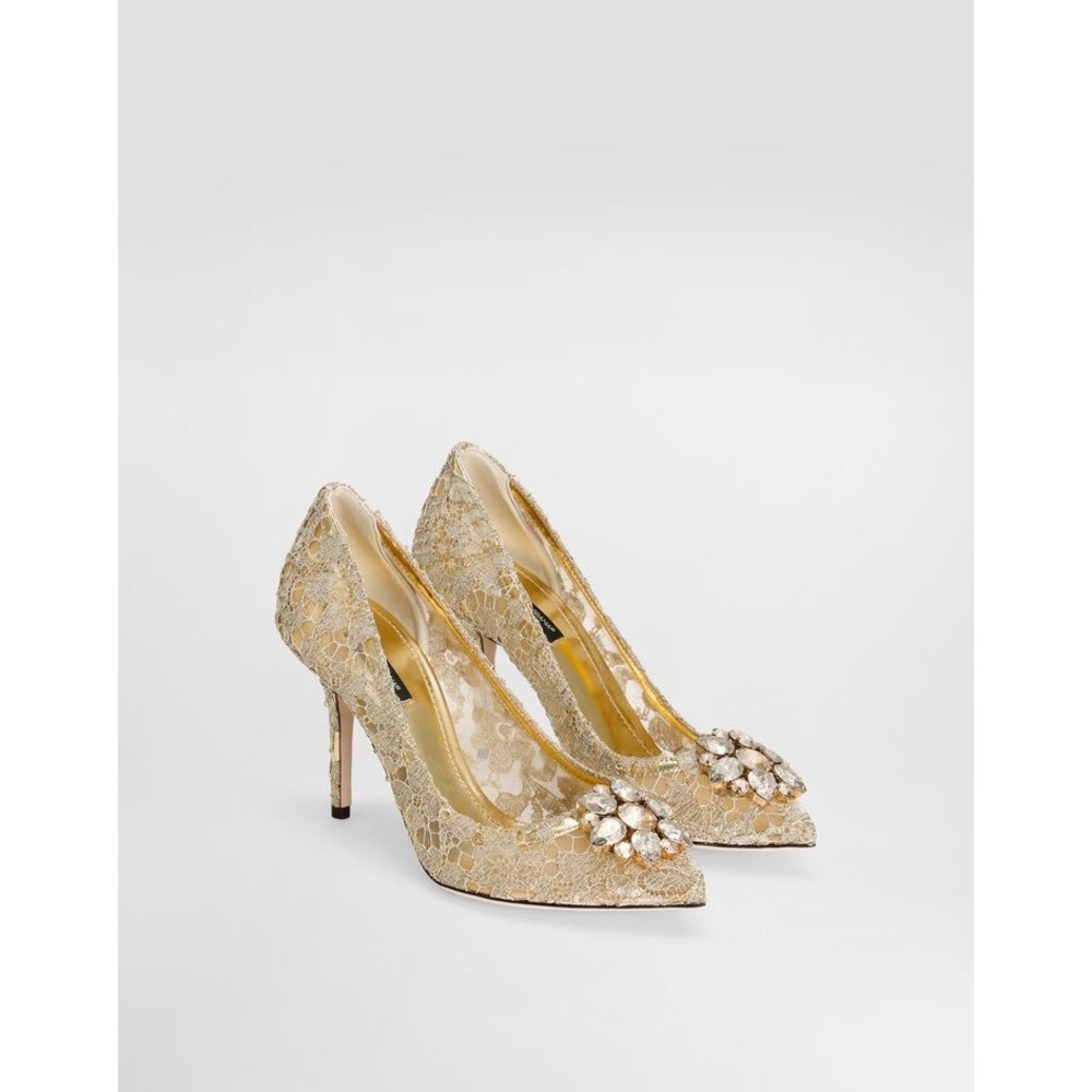 Dolce & Gabbana Bellucci Gold Lace Crystal Pumps CD0066 AE637 40.5/ 10.5 heels